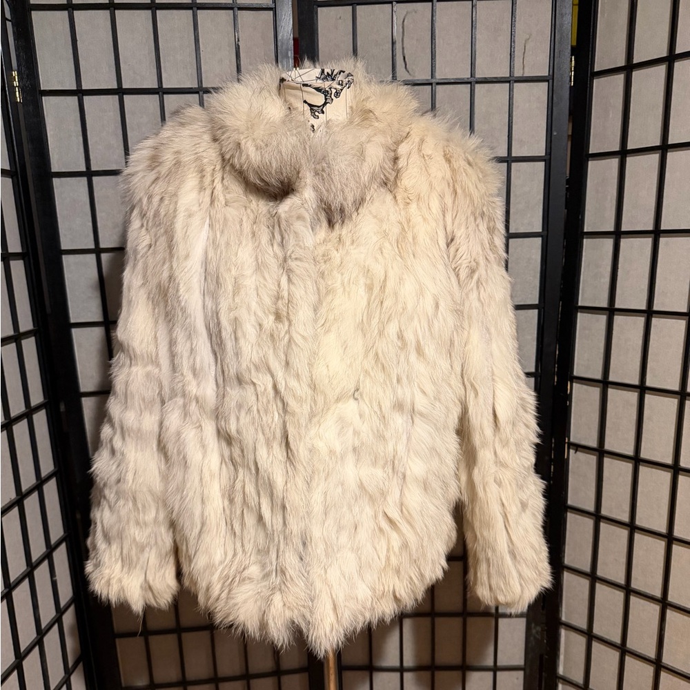 ☀️Saga Fox Kamal Vintage fur stroller white/silver mandarin collar Luxury Jacket